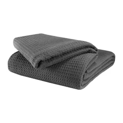 Cotton Waffle Weave Sofa & Bed Throws Blanket for Summer - Grey — view 3