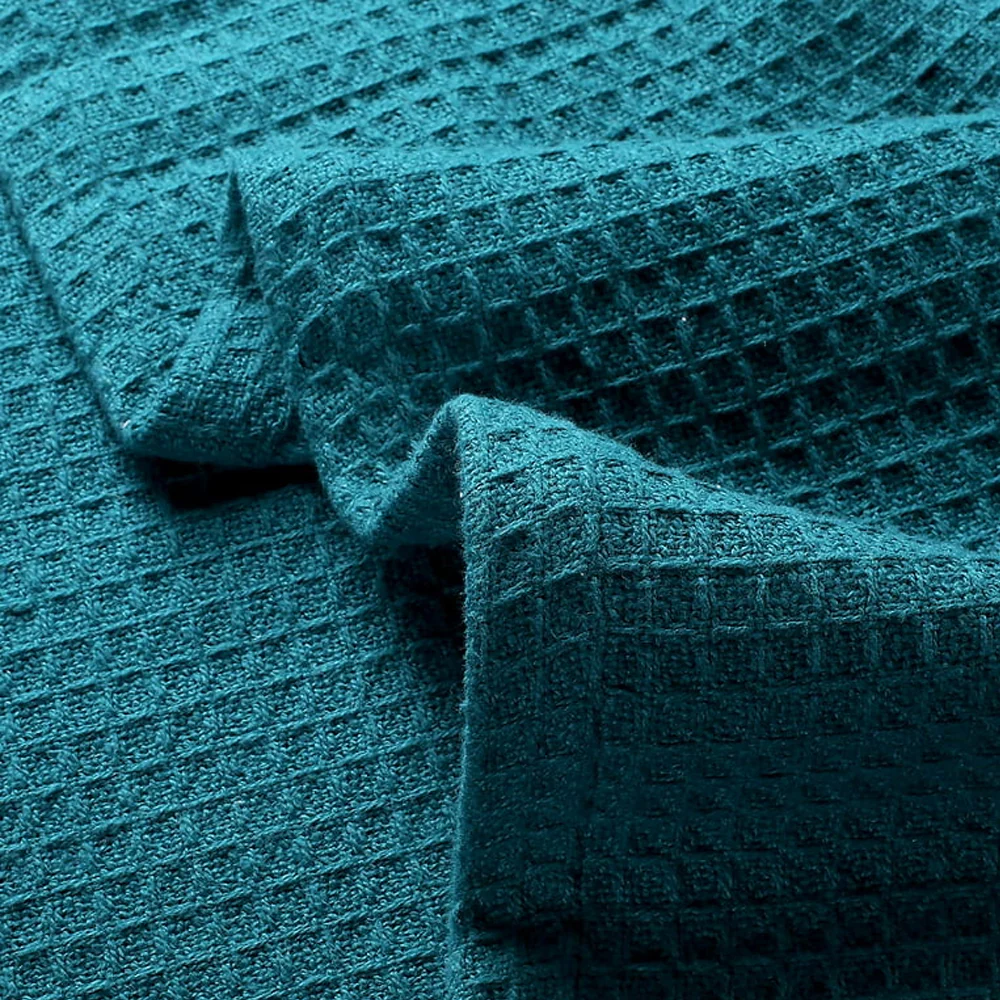 Cotton Waffle Weave Sofa & Bed Throws Blanket for Summer - Teal — view 2