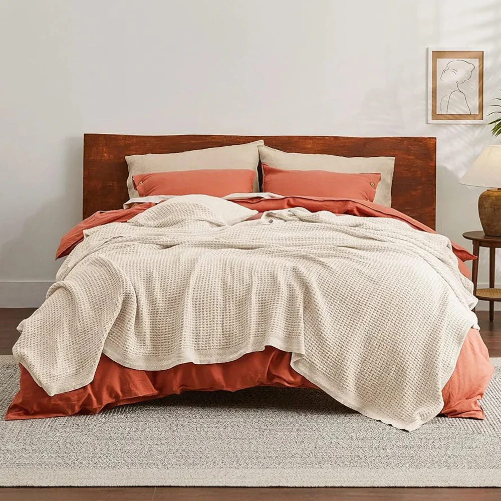 Cotton Waffle Weave Sofa & Bed Throws Blanket for Summer - Beige β Throws price in Pakistan