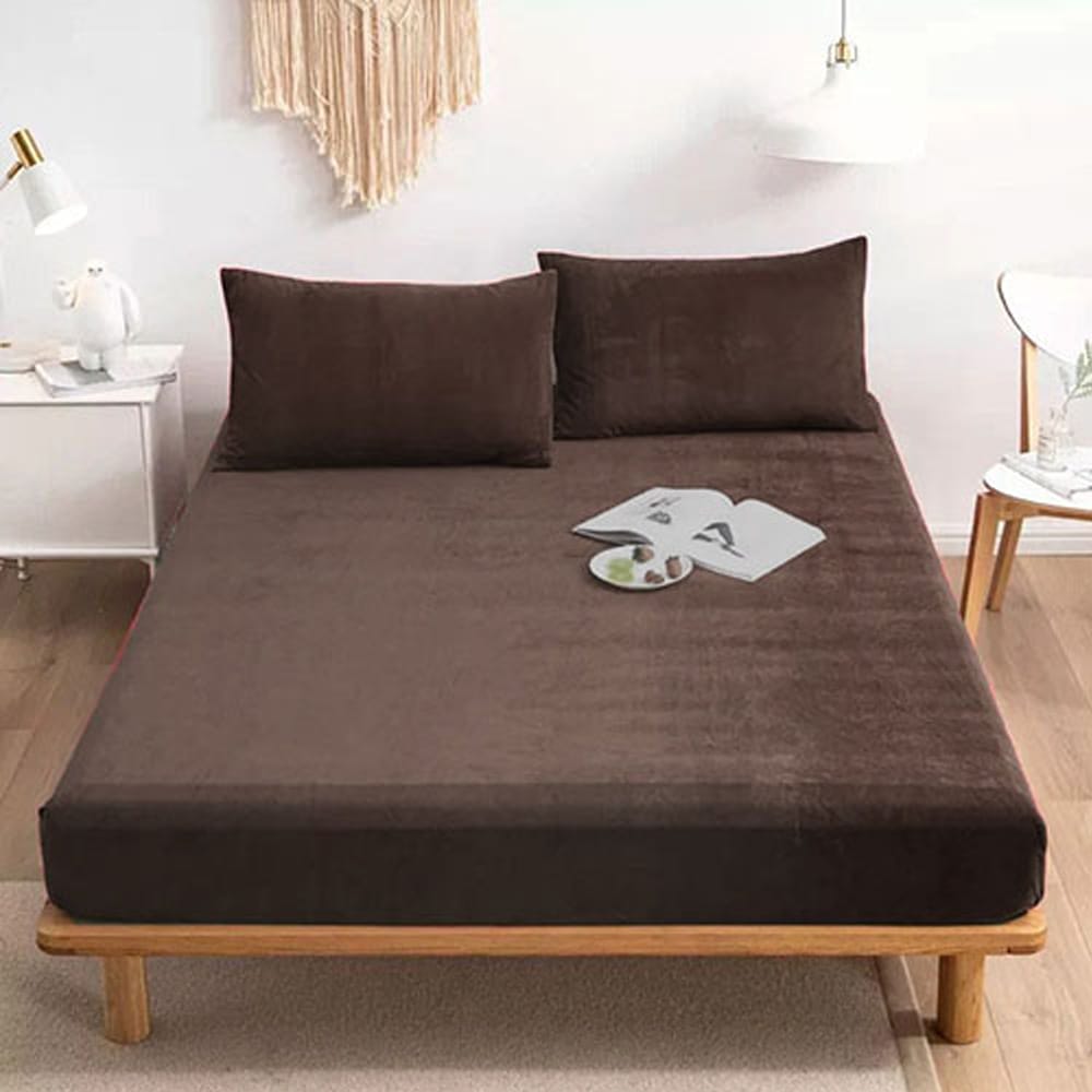 VELVET FITTED BED SHEET β BROWN β Velvet Fitted Sheets price in Pakistan