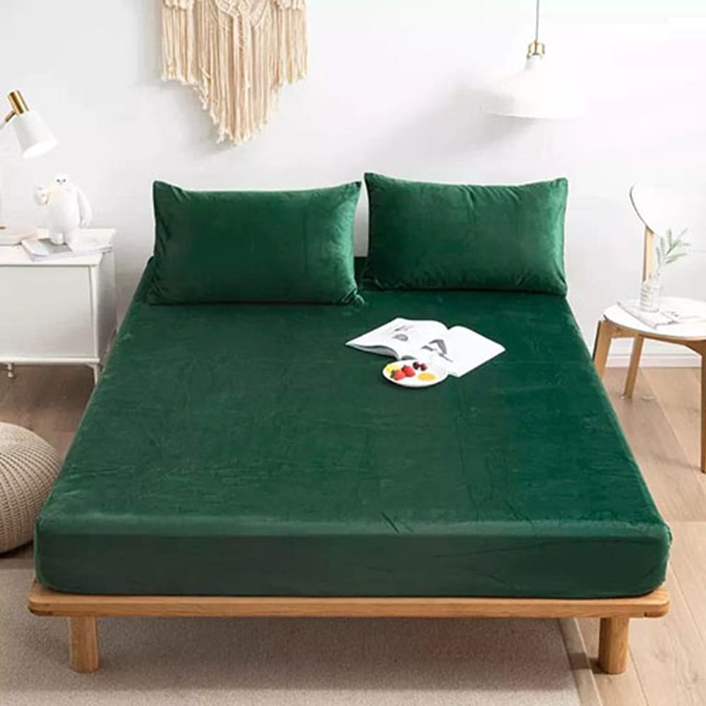 VELVET FITTED BED SHEET β GREEN β Velvet Fitted Sheets price in Pakistan