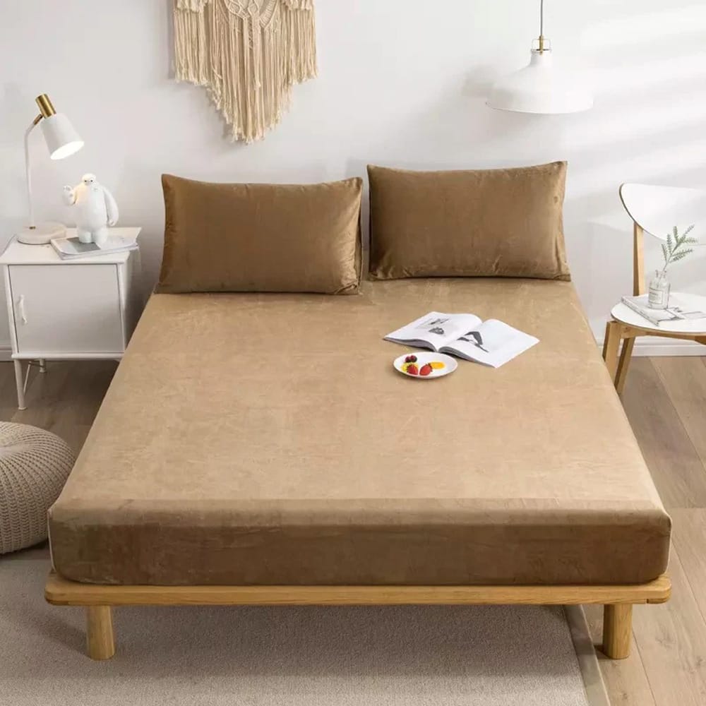VELVET FITTED BED SHEET β LIGHT BROWN β Velvet Fitted Sheets price in Pakistan