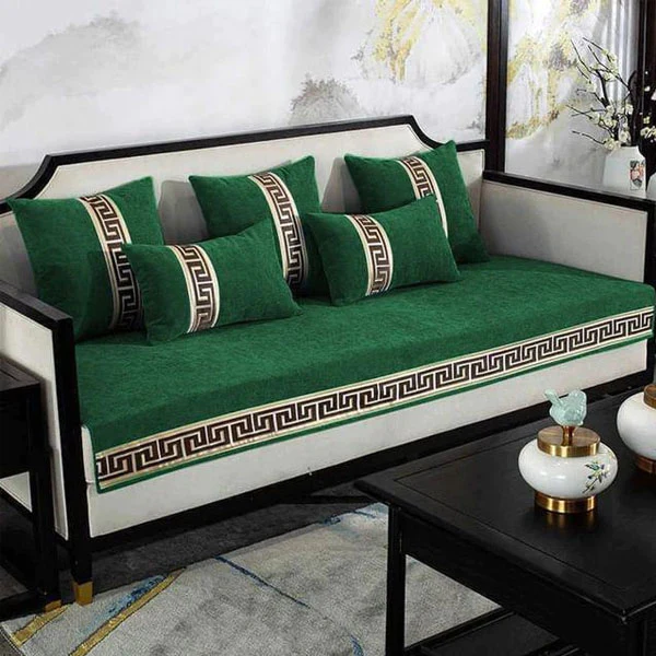 Premium Versace Sofa Cover - Anti Slip - Green — Velvet Sofa Covers price in Pakistan