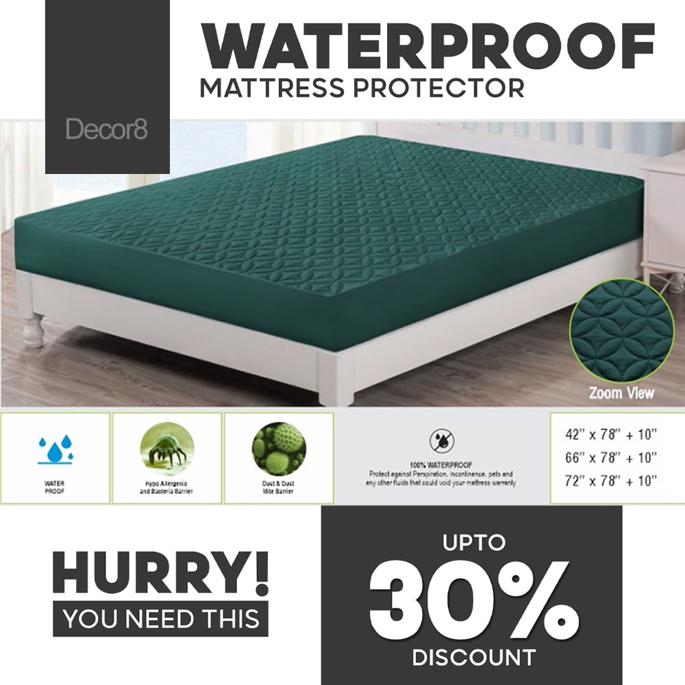 Waterproof Mattress Cover - Microfiber Quilted - Green